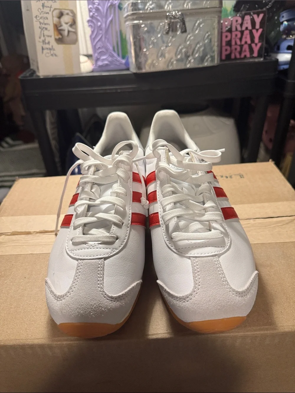 adidas Men's White Sneakers with Red Stripes